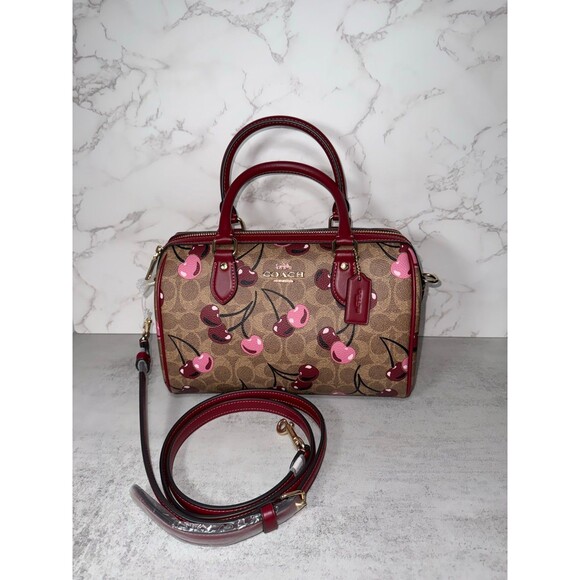 Coach Rowan Satchel Bag in Signature Canvas with cherry print - Picture 3 of 13
